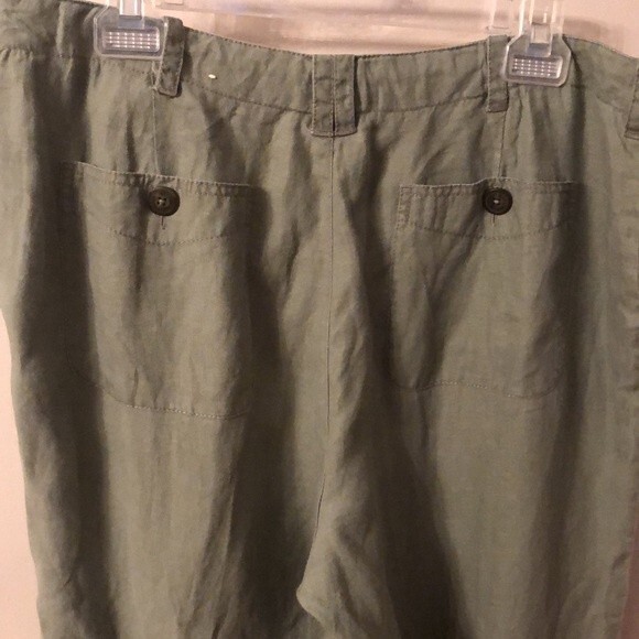 ST JOHN'S BAY SIZE 14 OLIVE ARMY GREEN LINEN WIDE LEG CROPPED DRAWSTRING PANTS - Picture 6 of 7